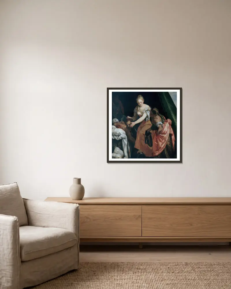 Judith and Holofernes av Paolo Veronese inramad på en vägg