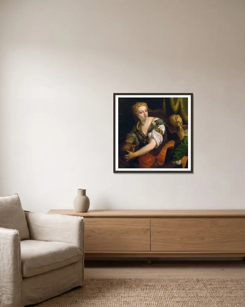 Judith mit dem Haupt des Holofernes von Paolo Veronese gerahmt an einer Wand