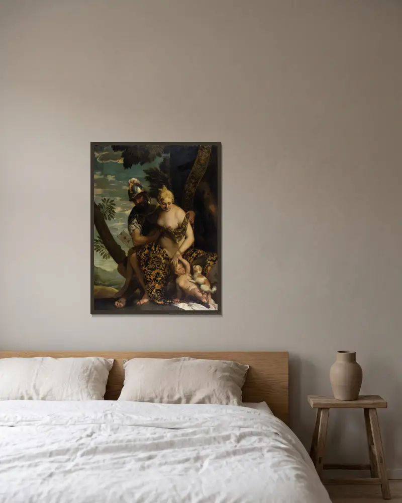 Mars und Venus von Paolo Veronese gerahmt an einer Wand