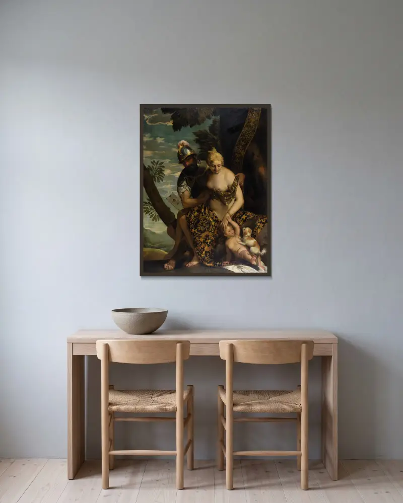 Mars und Venus von Paolo Veronese gerahmt an einer Wand