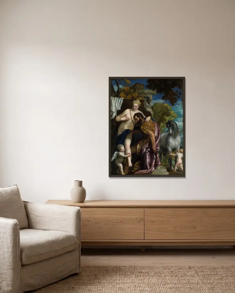 Mars och Venus förenade av kärleken av Paolo Veronese inramad på en vägg