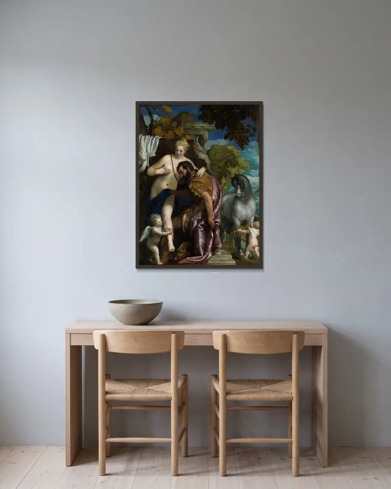 Mars och Venus förenade av kärleken av Paolo Veronese inramad på en vägg