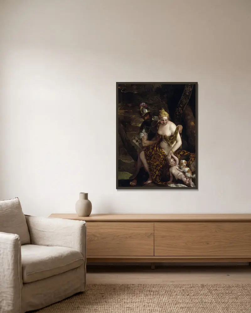 Mars, Venus och Cupido av Paolo Veronese inramad på en vägg