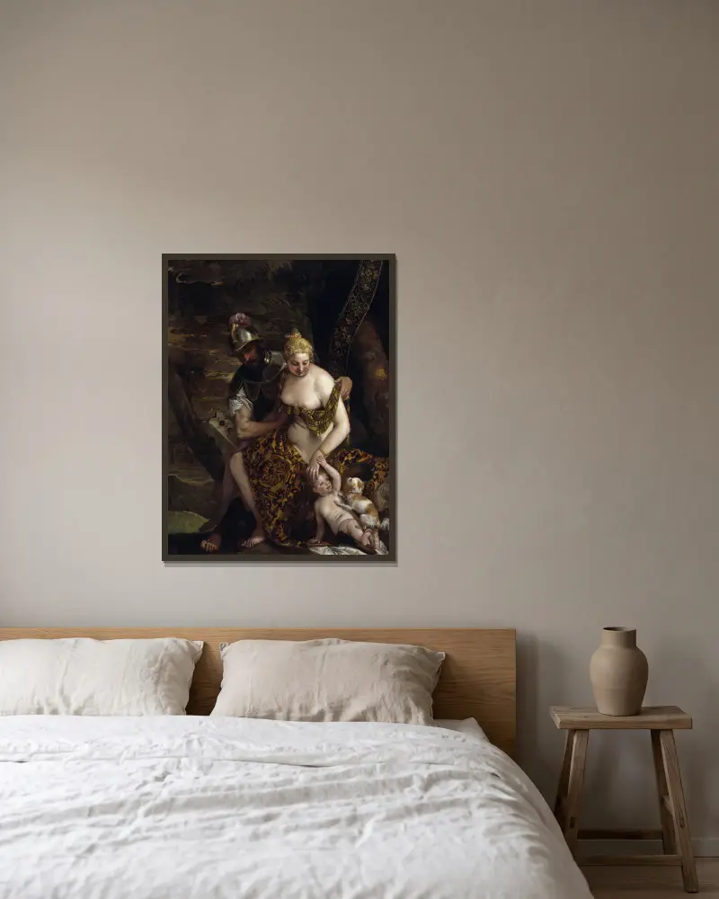 Mars, Venus och Cupido av Paolo Veronese inramad på en vägg