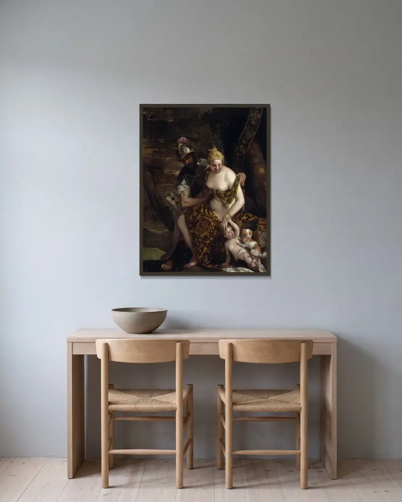 Mars, Venus och Cupido av Paolo Veronese inramad på en vägg