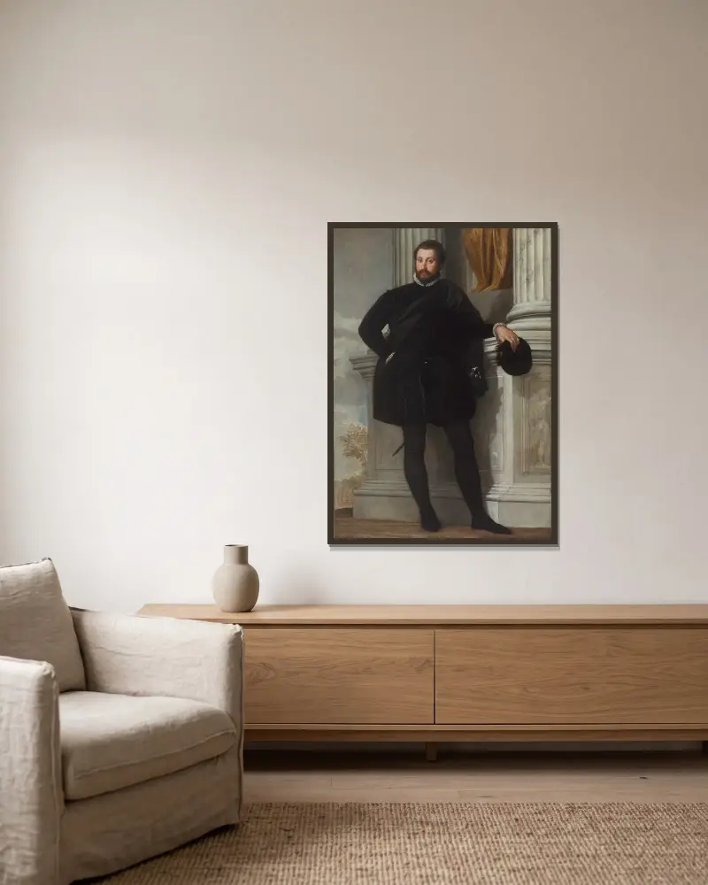 Porträtt av en man – nr 1 av Paolo Veronese inramad på en vägg