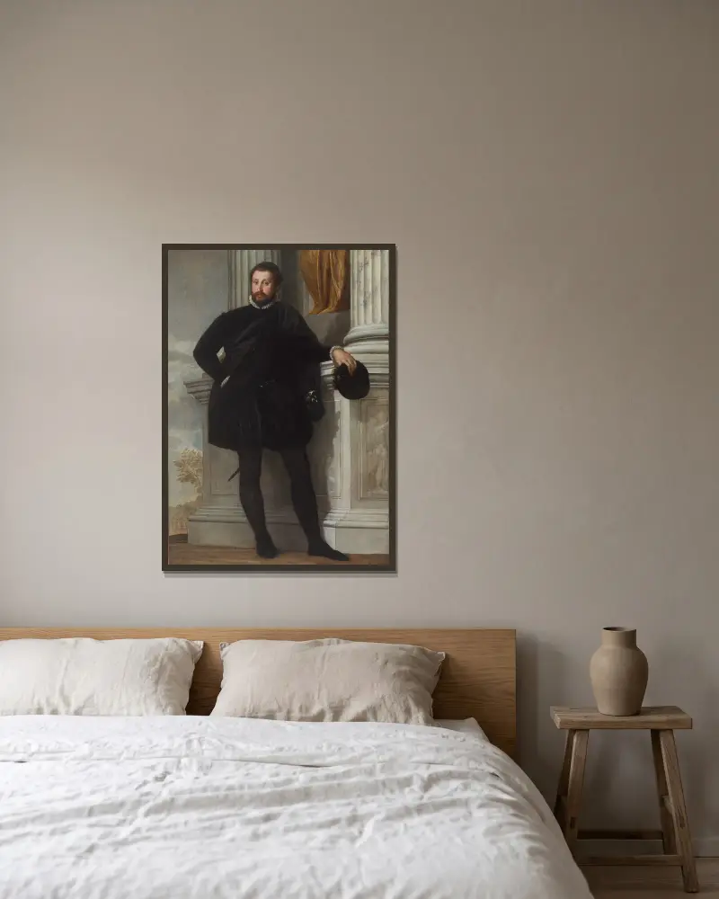 Porträtt av en man – nr 1 av Paolo Veronese inramad på en vägg