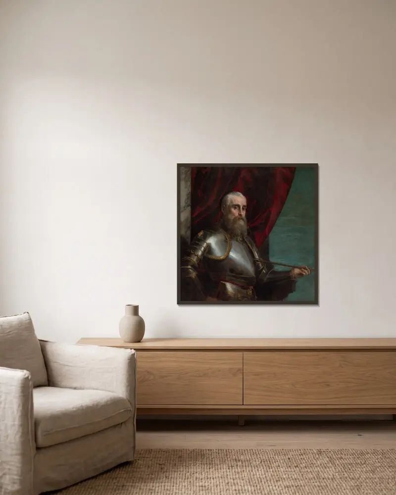 Porträt des Agostino Barbarigo von Paolo Veronese gerahmt an einer Wand