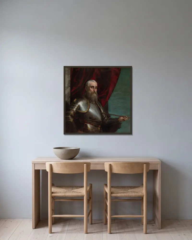 Porträt des Agostino Barbarigo von Paolo Veronese gerahmt an einer Wand