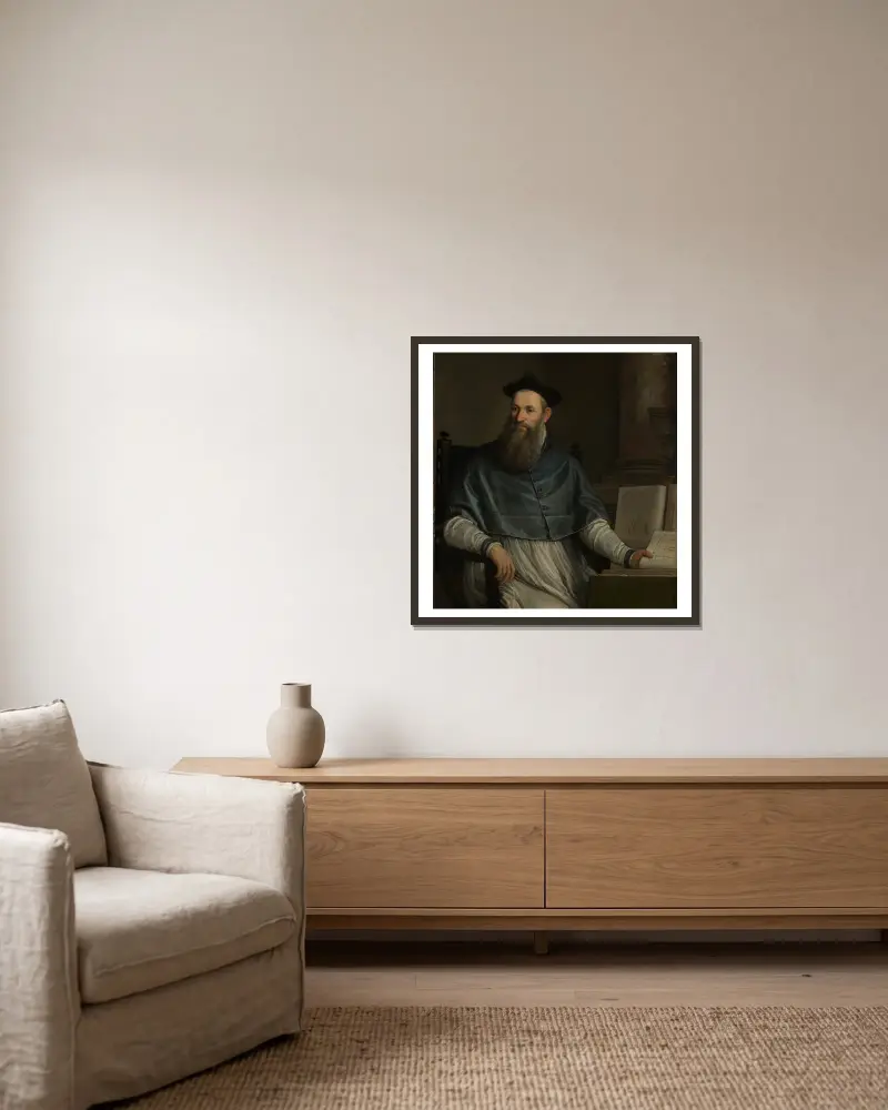 Porträtt av Daniele Barbaro av Paolo Veronese inramad på en vägg