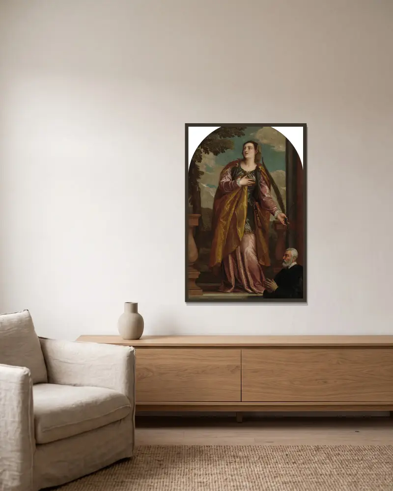 Saint Lucy and a Donor av Paolo Veronese inramad på en vägg