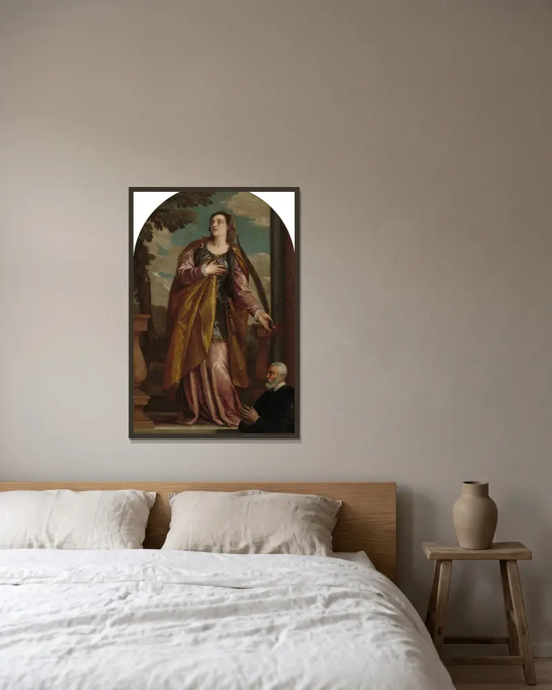 Saint Lucy and a Donor av Paolo Veronese inramad på en vägg
