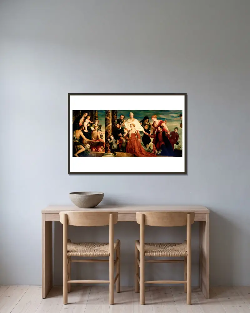 Madonnan i familjen Cuccinas ägo av Paolo Veronese inramad på en vägg