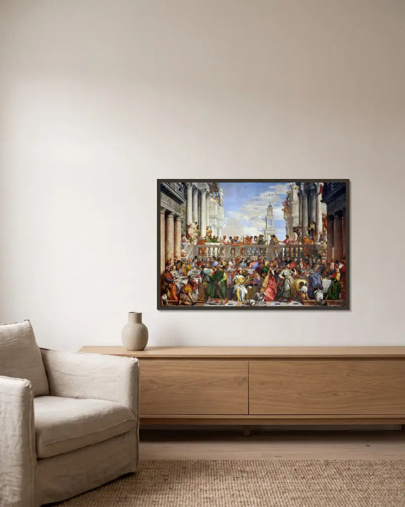 The Wedding at Cana av Paolo Veronese inramad på en vägg