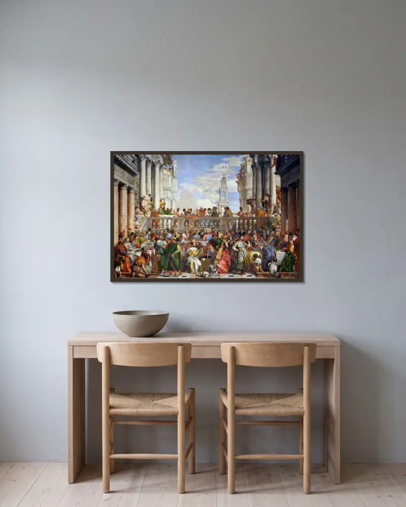 The Wedding at Cana av Paolo Veronese inramad på en vägg