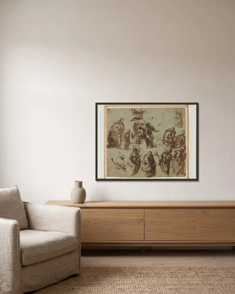 Skisser av madonnan och barnet av Paolo Veronese inramad på en vägg
