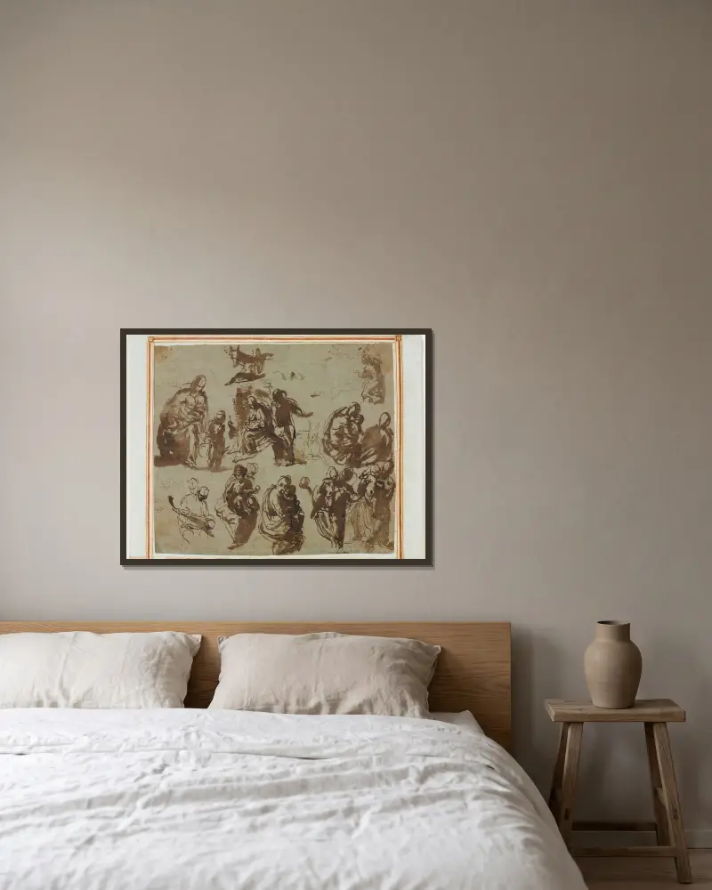 Skisser av madonnan och barnet av Paolo Veronese inramad på en vägg