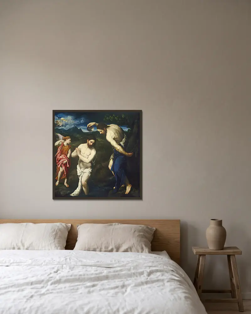 Kristi dop av Paris Bordone inramad på en vägg