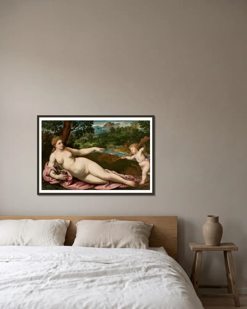 Venus und Eros von Paris Bordone gerahmt an einer Wand