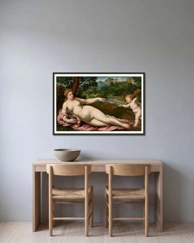 Venus und Eros von Paris Bordone gerahmt an einer Wand