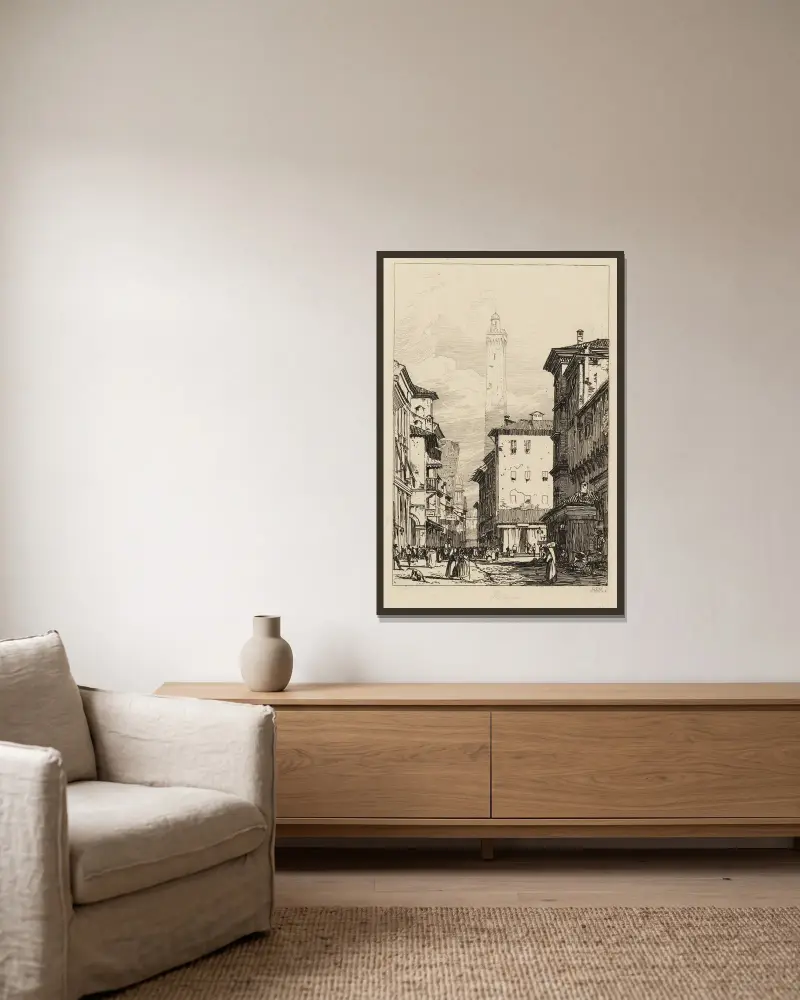 Bologna av Richard Parkes Bonington inramad på en vägg