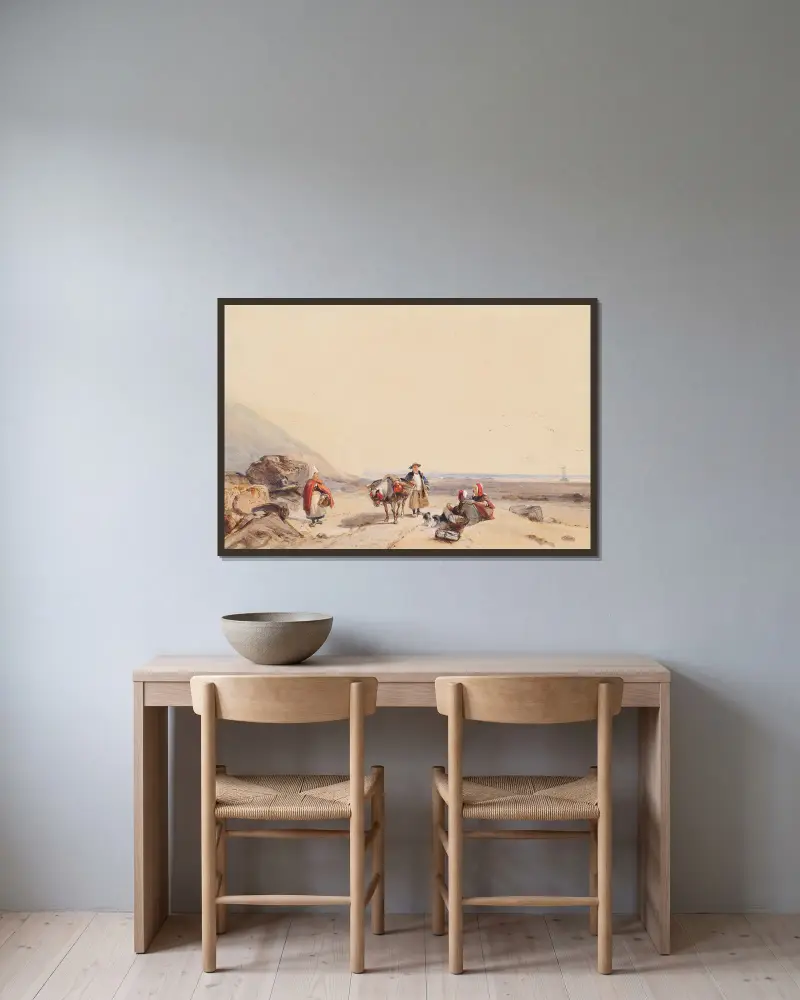 Kustscen med figurer av Richard Parkes Bonington inramad på en vägg
