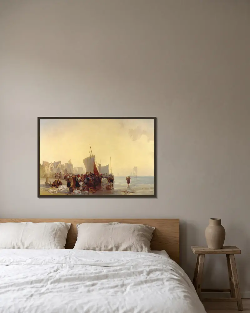 Fishmarket av Richard Parkes Bonington inramad på en vägg