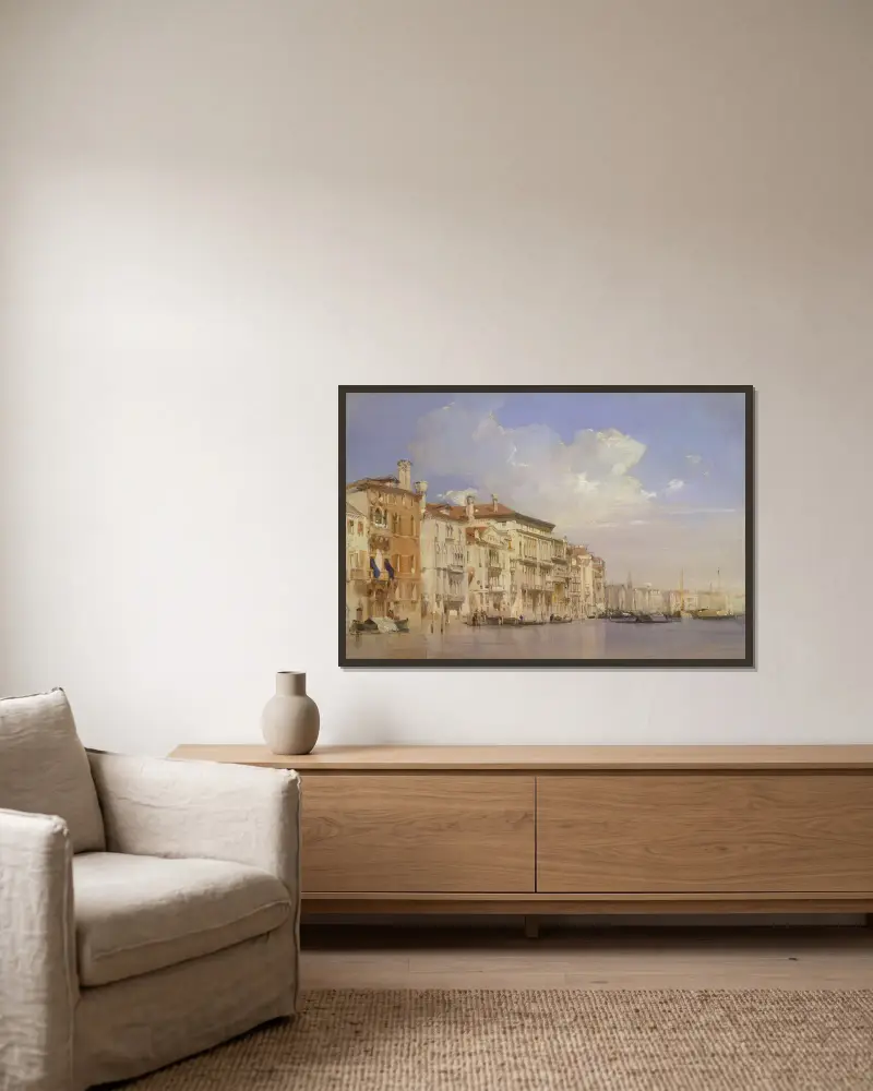 Canal Grande, Venedig av Richard Parkes Bonington inramad på en vägg
