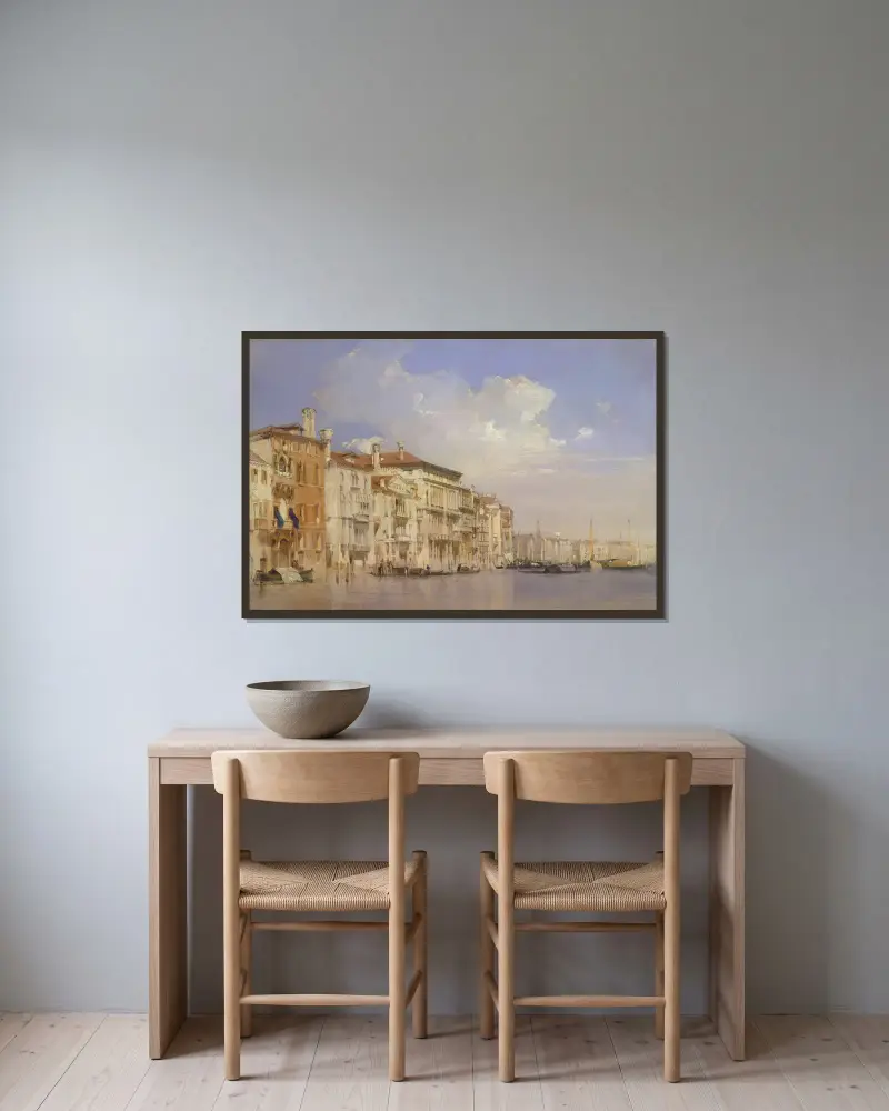 Canal Grande, Venedig av Richard Parkes Bonington inramad på en vägg