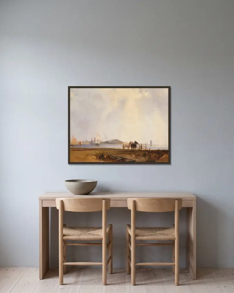 Landskap nära Quilleboeuf, Frankrike av Richard Parkes Bonington inramad på en vägg