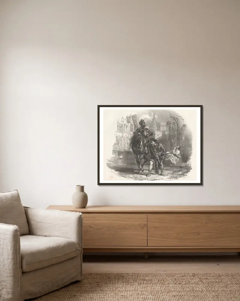 Les Pendus av Richard Parkes Bonington inramad på en vägg