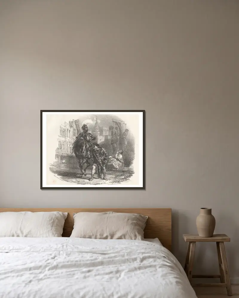 Les Pendus av Richard Parkes Bonington inramad på en vägg