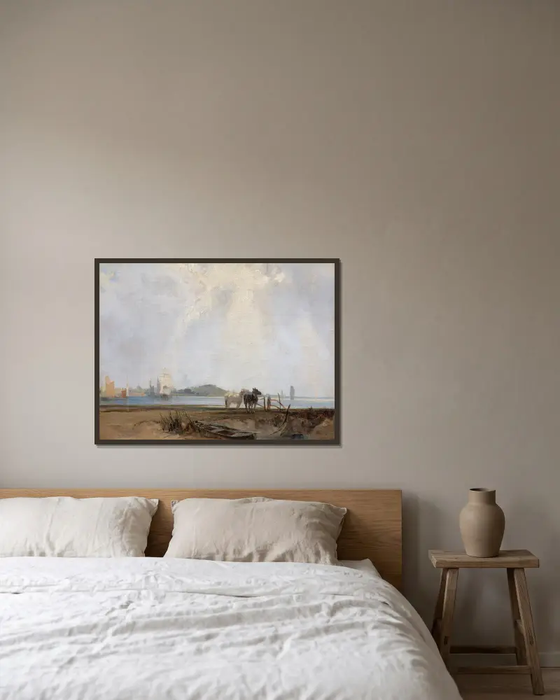 Near Quillebeuf av Richard Parkes Bonington inramad på en vägg