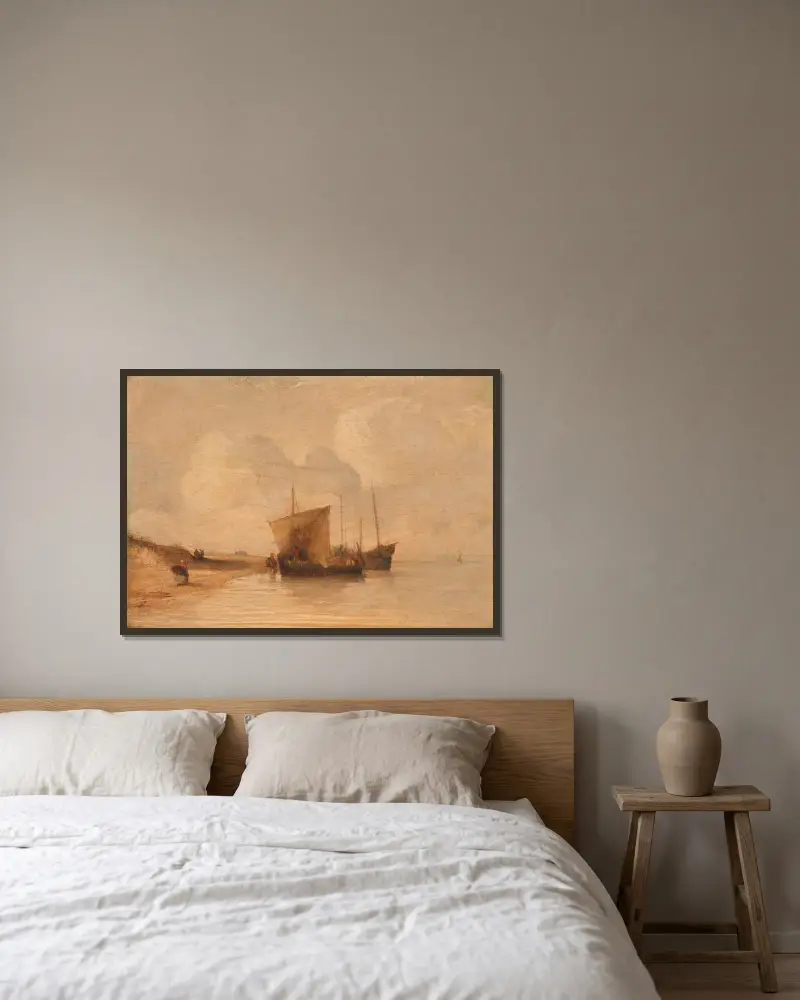 Normandy Coast av Richard Parkes Bonington inramad på en vägg