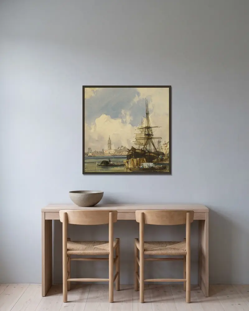 Riva degli Schiavoni, nära San Biagio, Venedig av Richard Parkes Bonington inramad på en vägg
