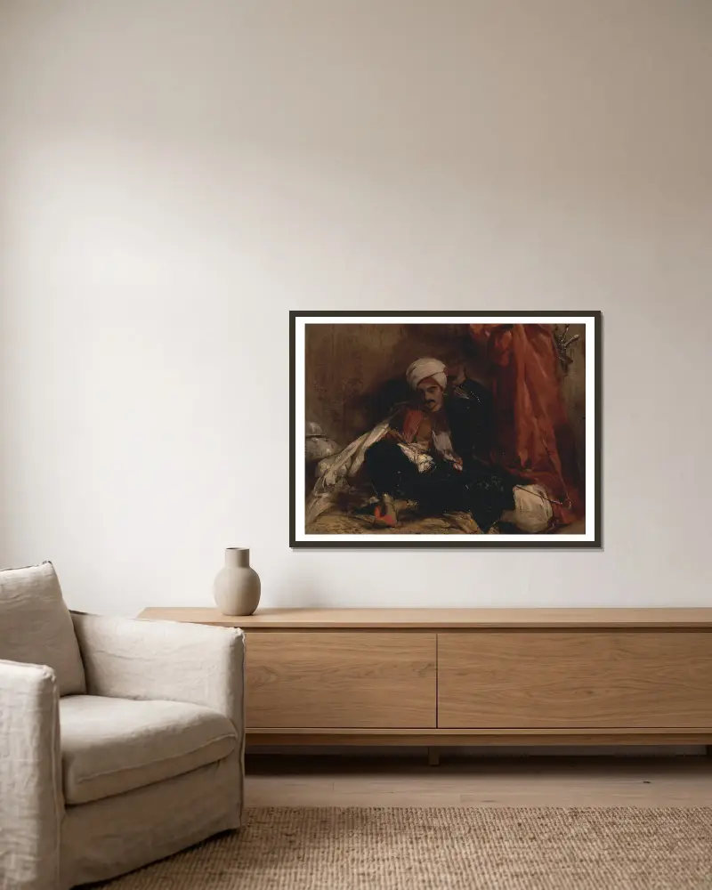 Seated Turk av Richard Parkes Bonington inramad på en vägg