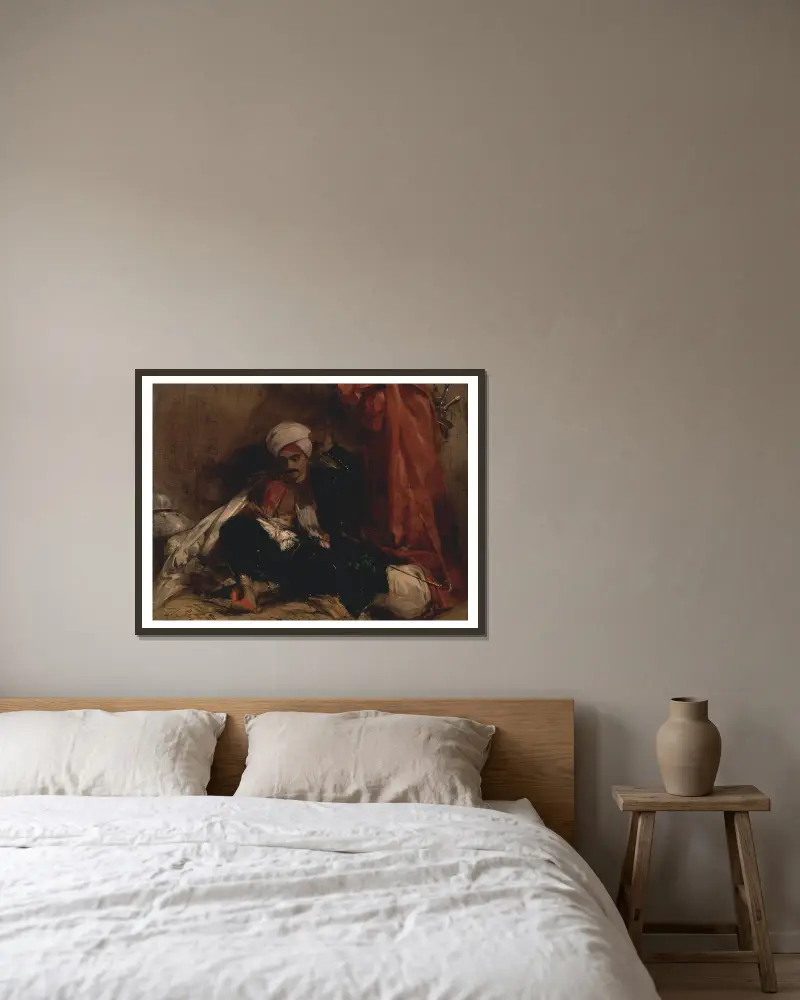 Seated Turk av Richard Parkes Bonington inramad på en vägg