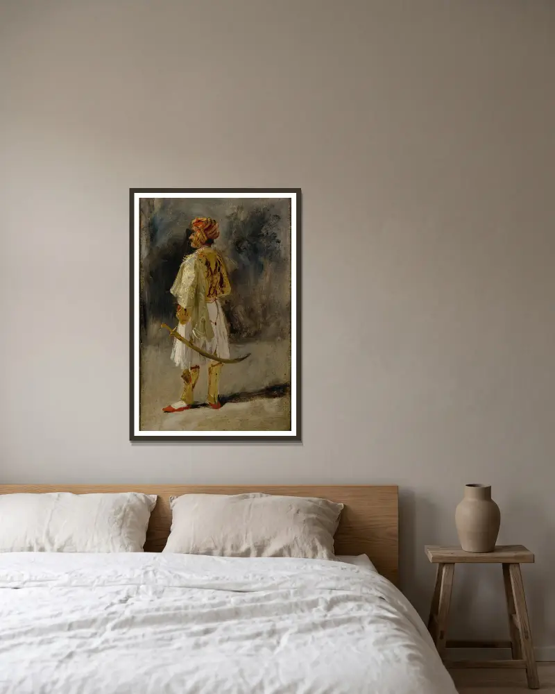 Greven av Palatinos i palikardräkt av Richard Parkes Bonington inramad på en vägg