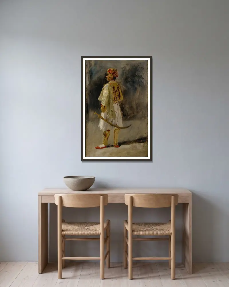Greven av Palatinos i palikardräkt av Richard Parkes Bonington inramad på en vägg