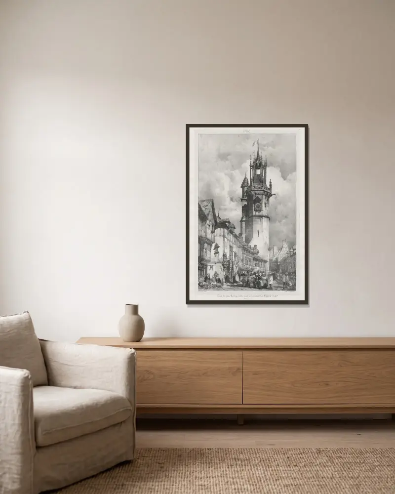 Tour du Gros-Horloge, Évreux av Richard Parkes Bonington inramad på en vägg