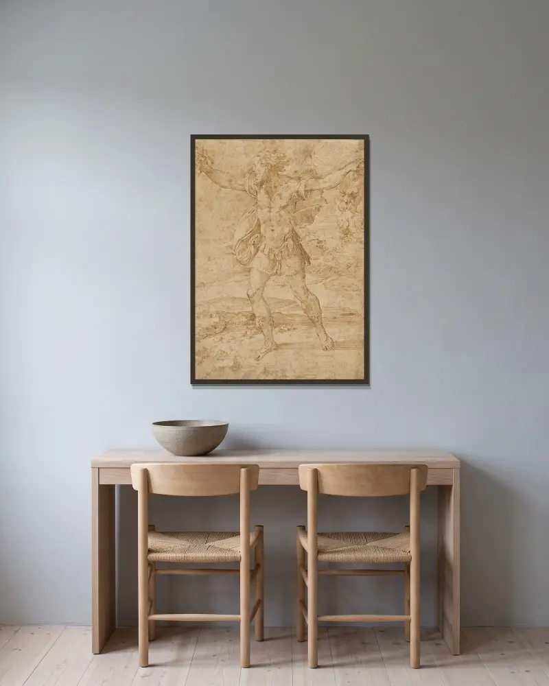 David med Goljats huvud av Parmigianino inramad på en vägg