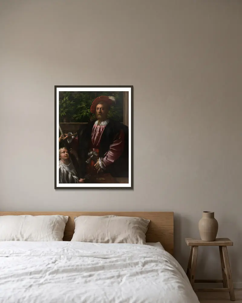 Porträt des Lorenzo Cybo von Parmigianino gerahmt an einer Wand