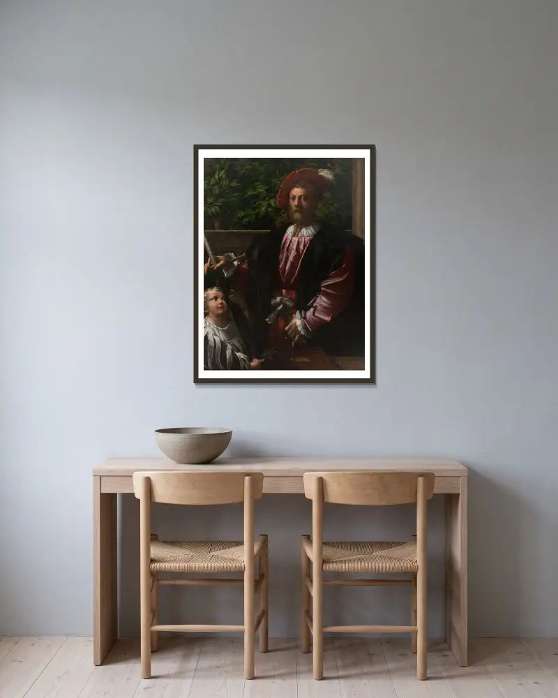 Porträt des Lorenzo Cybo von Parmigianino gerahmt an einer Wand