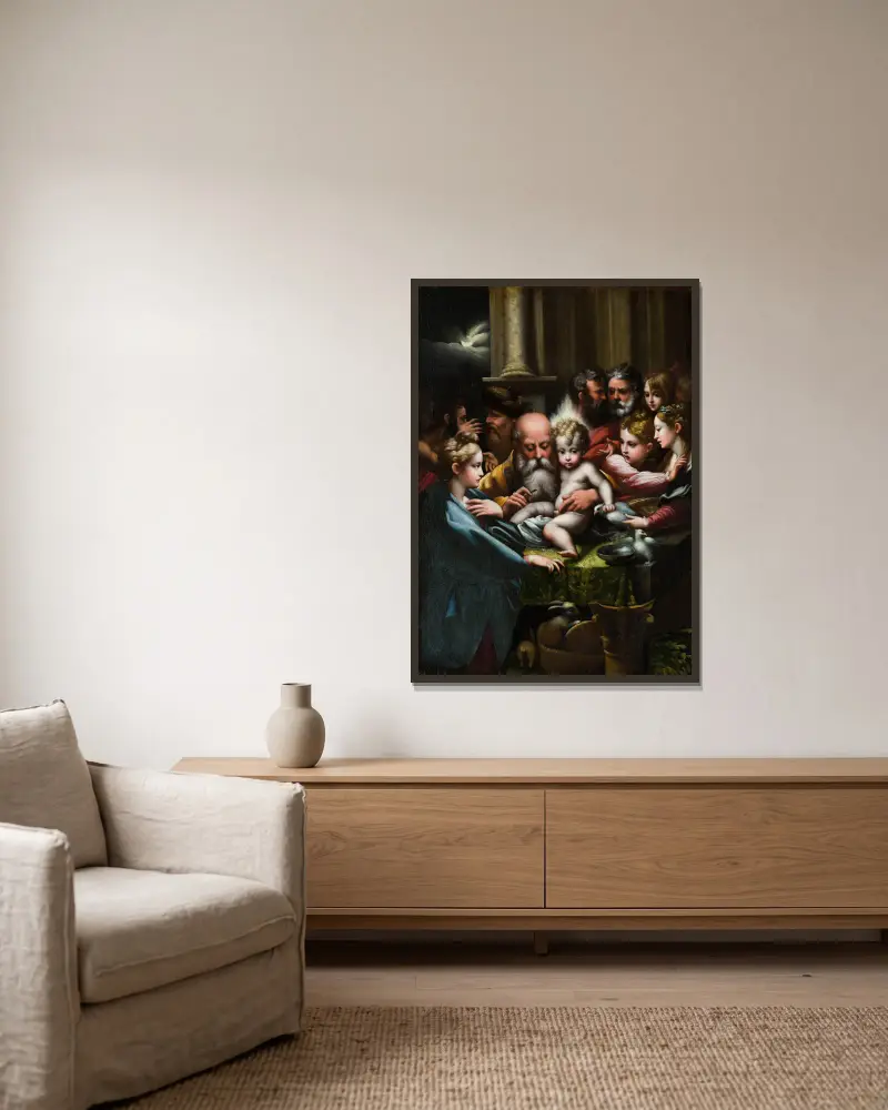 Die Beschneidung von Parmigianino gerahmt an einer Wand