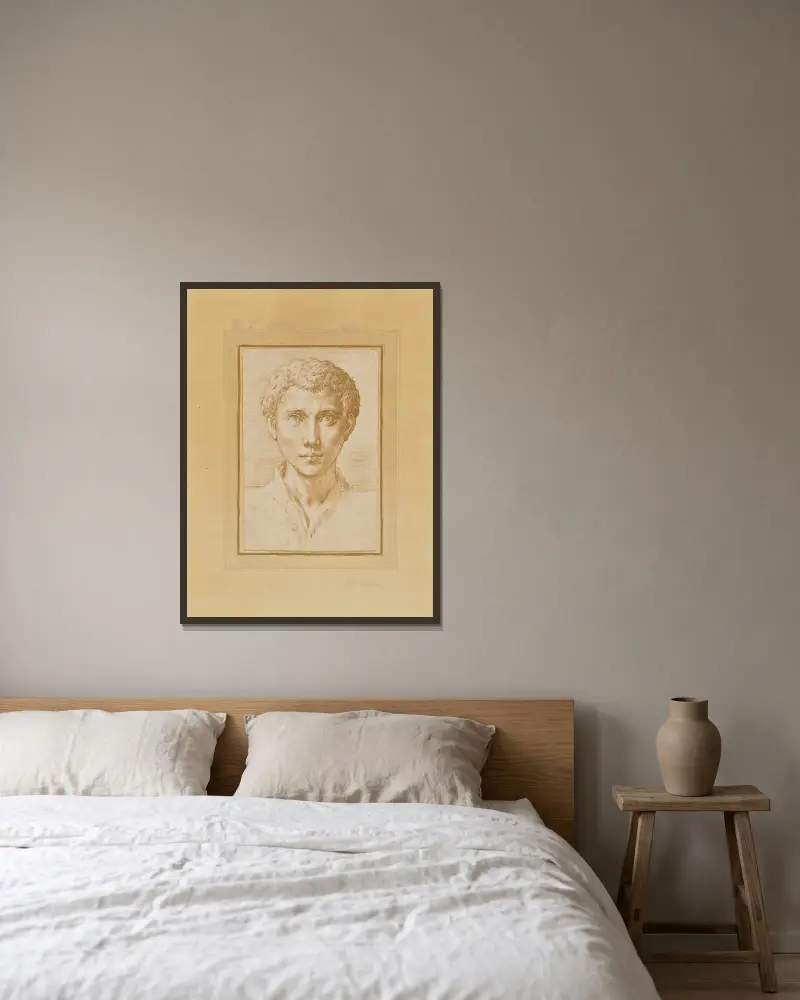 Der Kopf eines jungen Mannes von Parmigianino gerahmt an einer Wand