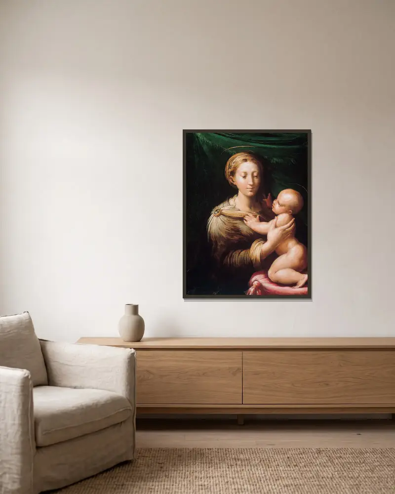 Madonnan och barnet av Parmigianino inramad på en vägg