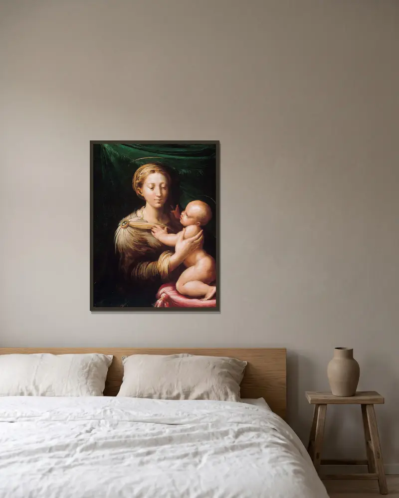 Madonnan och barnet av Parmigianino inramad på en vägg