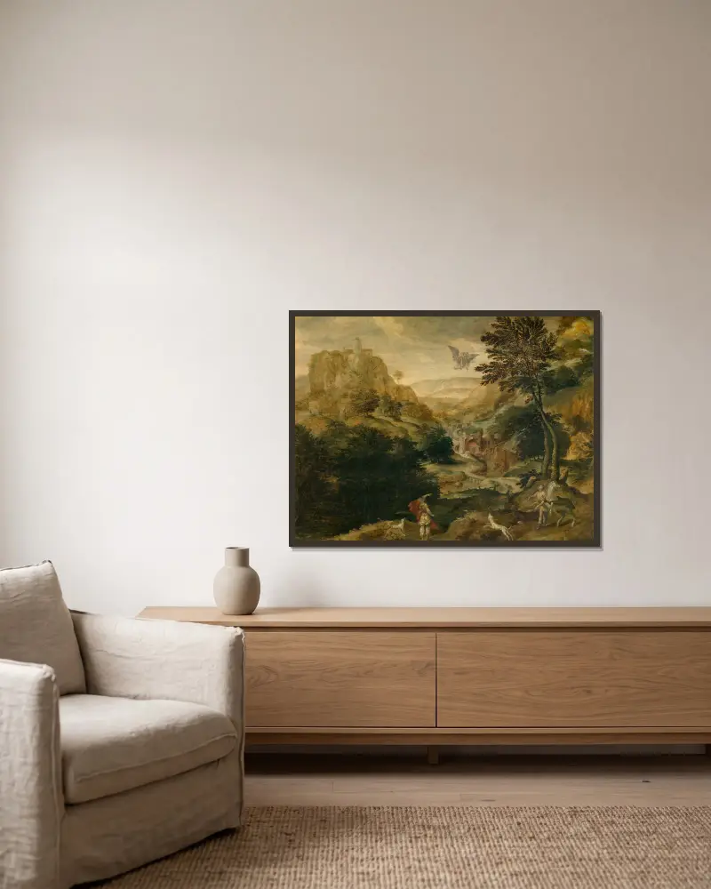 Der Raub des Ganymed von Paul Bril gerahmt an einer Wand