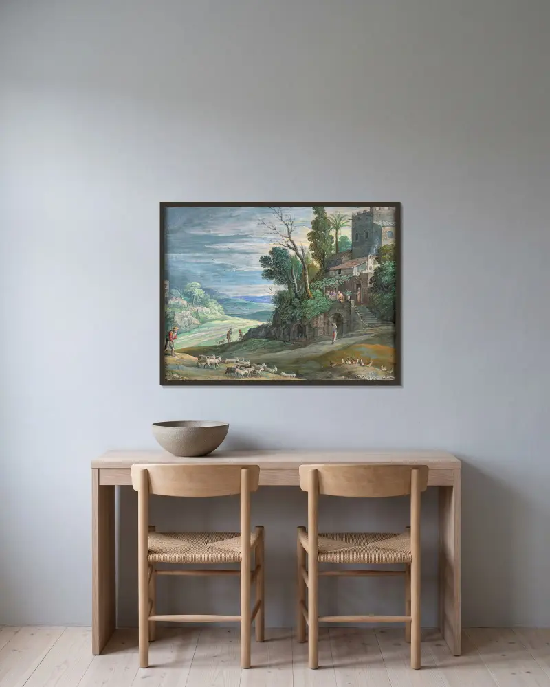 The supper at Emmaus av Paul Bril inramad på en vägg