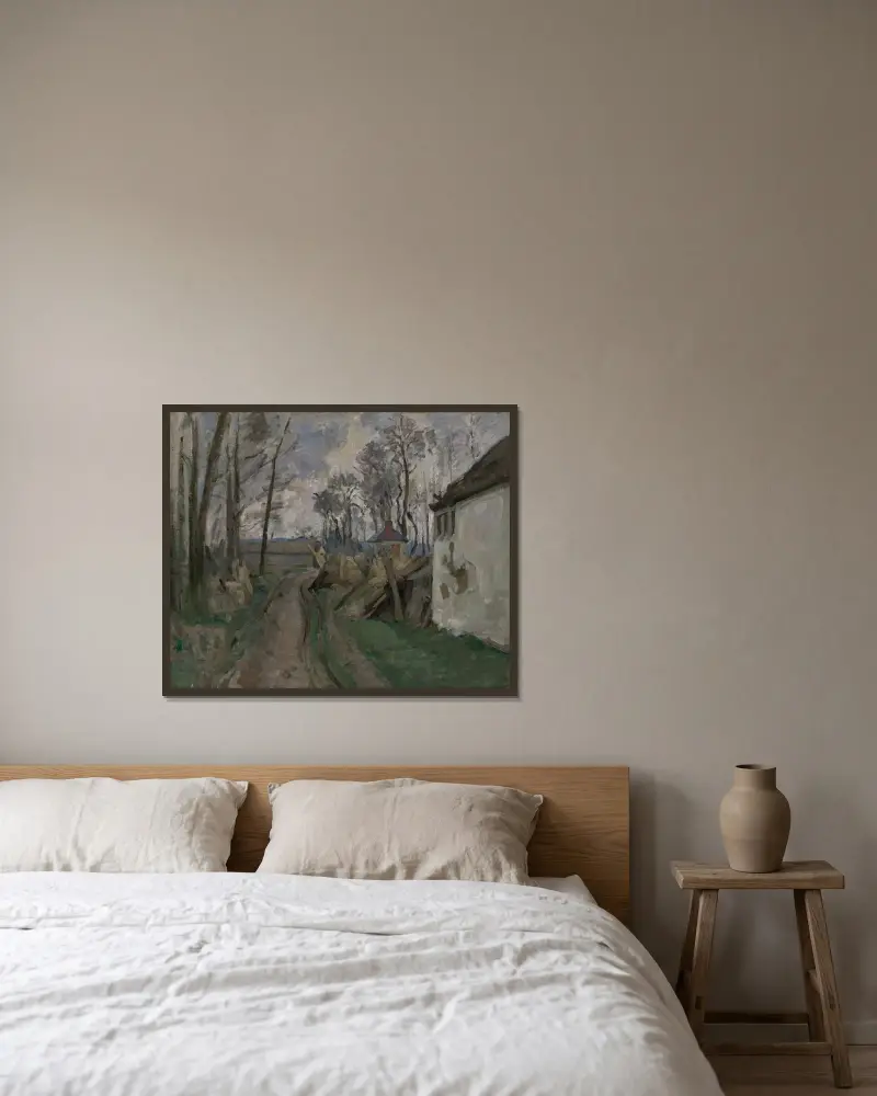En byväg vid Auvers av Paul Cézanne inramad på en vägg